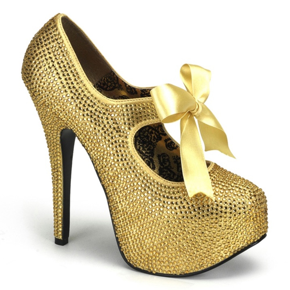 Bordello Gold Rhinestones 5 3/4 inch Heel, 1 3/4 inch Platform Pump Shoes